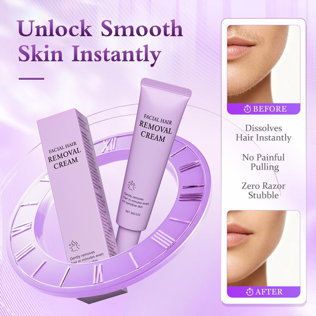 Facial Hair Removal Cream for Women, Gentle and Painless Face Hair Removal Creams for Sensitive Skin, Depilatory Cream for Face, Removes Hairs from Chin, Upper Lip and Cheeks for Smooth Soft Skin