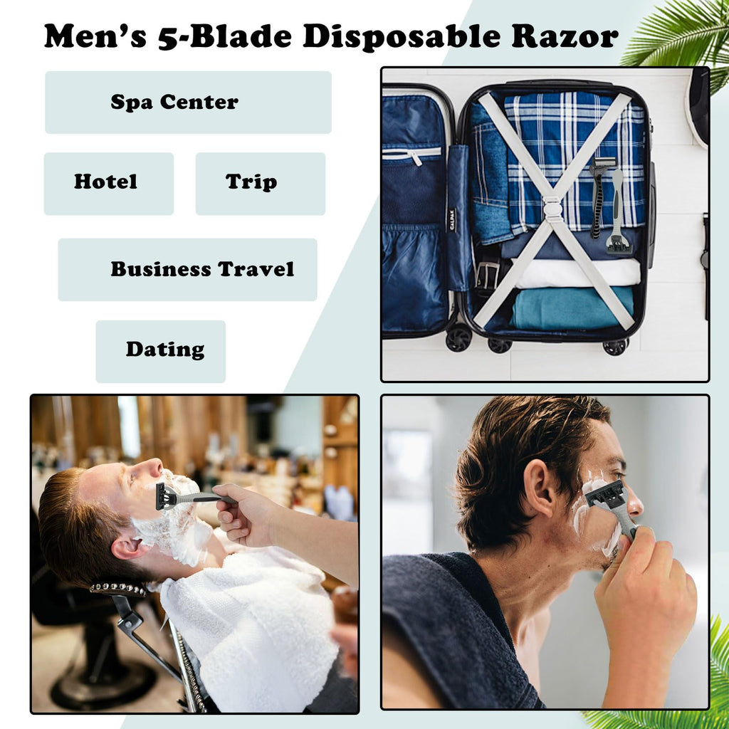 PEDOBALI 25 Pcs Men's Disposable Razors Bulk 5 Blade Sensitive Skin Comfortable Shave Set Men Smooth Razors for Head, Face