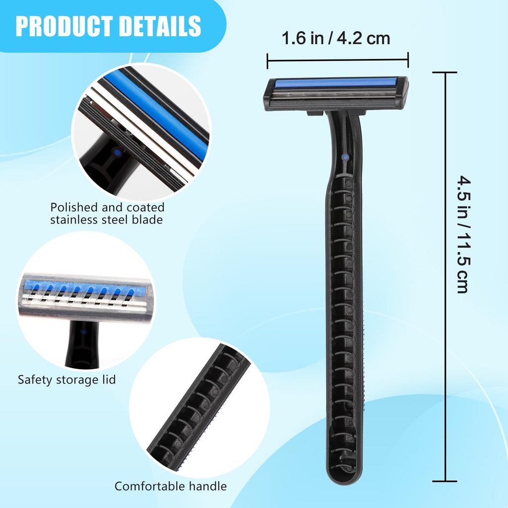 CACASO 50 Pcs Disposable Razors,Twin Blade Razors with Clear Safety Cap,Disposable Razors Individually Wrapped Bulk,Stainless Steel Blade Shaving Razors Bulk for Men &Women Bathing Hotel Travel