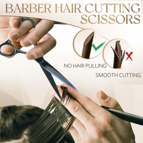 SEIMEIKEN 6" Black Hair Scissors Professional Hair Cutting Scissors and Thinning Shears - Japanese SUS440C Stainless Steel Hair Cutting Shears, Barber Shears - Hair Cutting Kit for Salon & Home Use