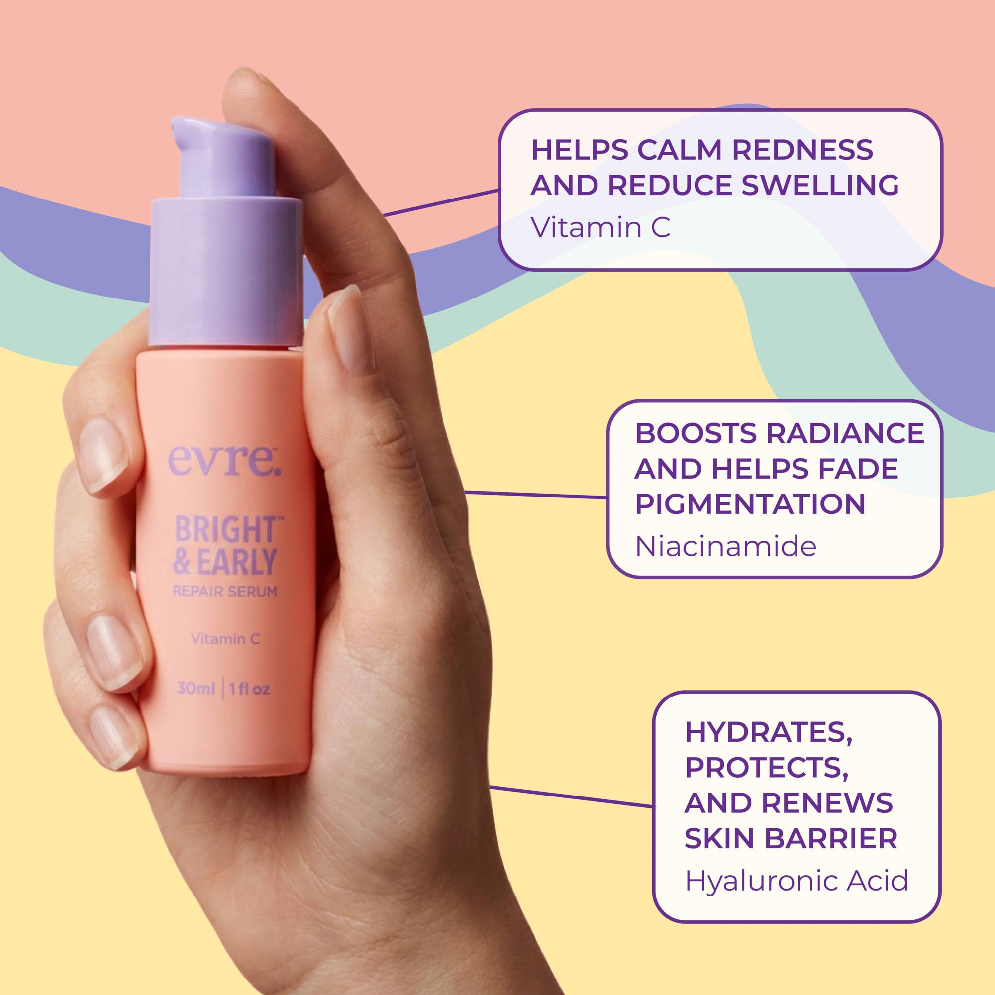 Evre Bright & Early Teen Vitamin C Repair Serum, Brightens, Hydrates & Evens Skin Tone, Natural, Cruelty-Free & Palm-Free, Great for Sensitive Skin, 1 Fl Oz