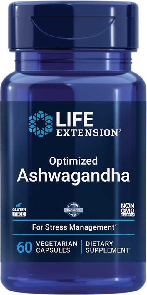 Life Extension Optimized Ashwagandha - Stress Management Supplement for Focus & Memory | 60 Vegetarian Capsules