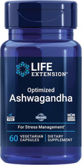 Life Extension Optimized Ashwagandha - Stress Management Supplement for Focus & Memory | 60 Vegetarian Capsules