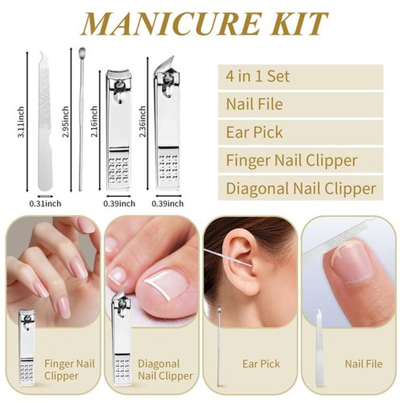 50 Sets Nail Clipper Set Bulk, 4-in-1 Stainless Steel Travel Nail Care Kit, Individually Wrapped Manicure Nail Kits with Case for Adults, Home, Hotel, Personal Care & Events（Black）