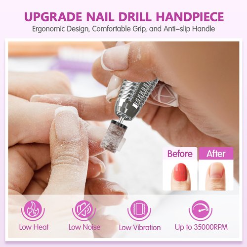 Subay Electric Nail File - 35,000RPM Professional Efile Machine for Acrylic Gel Polish Removal, Nail Drills Manicure Pedicure Kit with 100 Sanding Bands