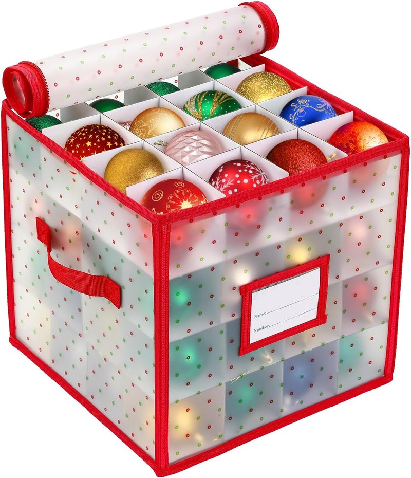 Christmas Tree Ball Organizer by [Brand Name] - Hard Plastic Ornament Storage Box for 64 Ornaments
