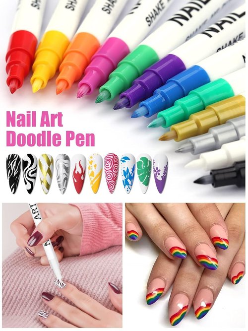 Kalolary 3D Nail Art Pens Set, 12 Color Pens, DIY Nail Art Beauty Adorn Manicure Tools