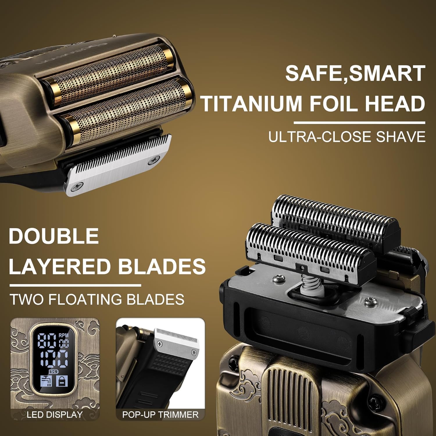 Scttomon Foil Shavers for Men Beard Trimmer Electric Razor for Men Bald Head Hair Shaving Kit Cordless Waterproof