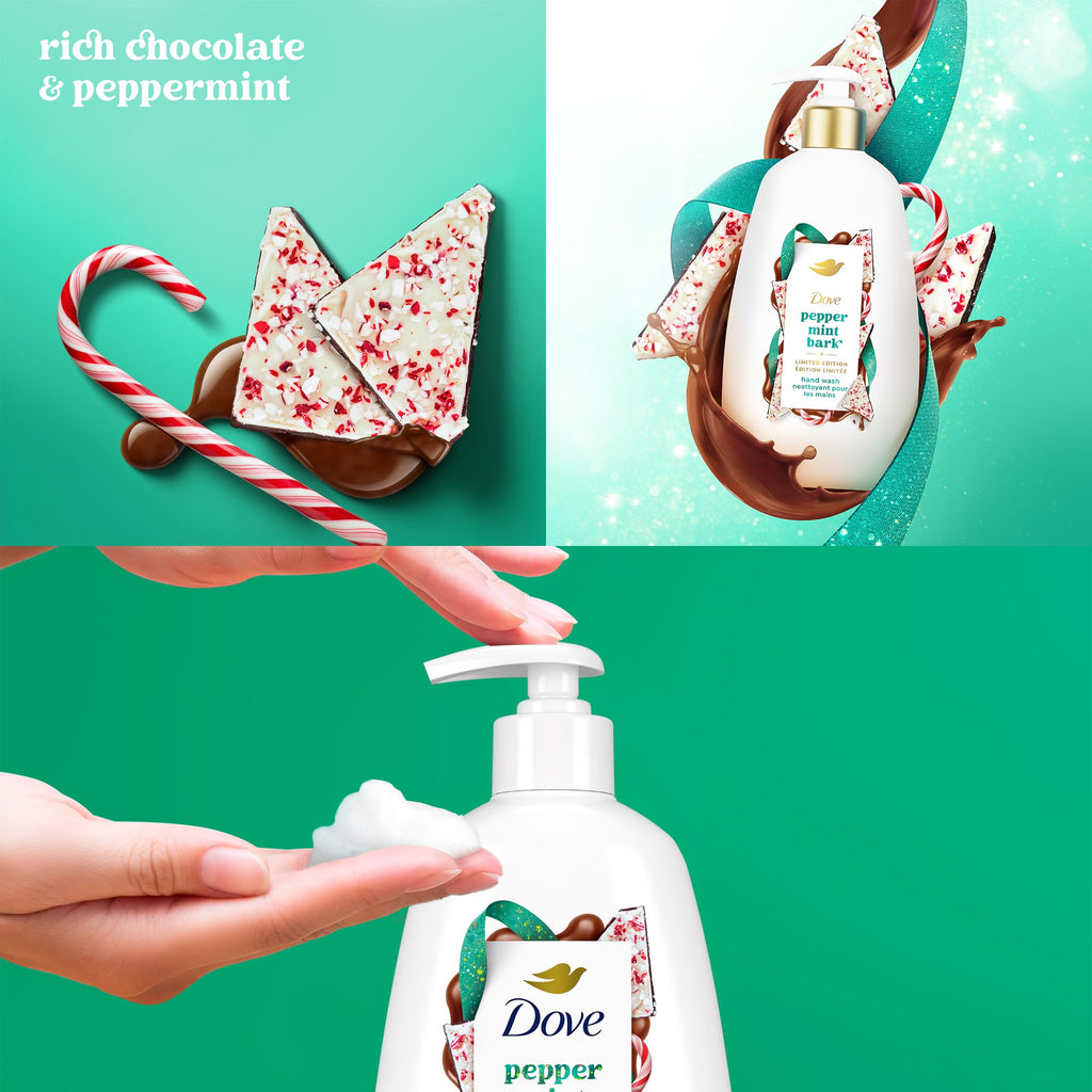 Dove Hand Soap, Holiday Treats Variety 3-Pack – Cinnamon Pumpkin Pie, Peppermint Bark & Sugar Cookie Sprinkle, Gifts for Women, 12 Fl Oz Ea