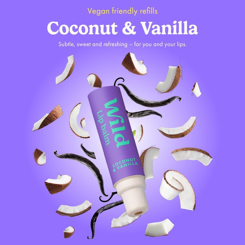 Wild - Refillable Lip Balm - 3 Pack of Lip Balm Refills in a Variety of Scents - Includes Coconut & Vanilla, Passionfruit Swirl & Watermelon Flavors - Beeswax Free