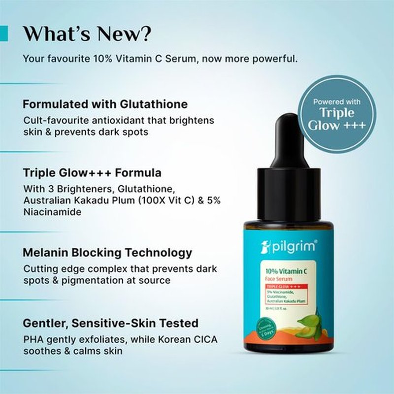 Pilgrim 10% Vitamin C Face Serum - Anti-Aging Formula with 5% Niacinamide & Kakadu Plum | Reduces Fine Lines & Boosts Radiance | 1.01 Fl Oz (30ml)