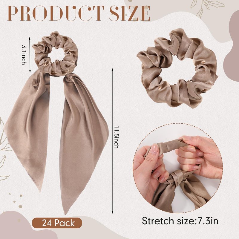 Yuxung 24 Pcs Hair Scarf Scrunchies with Ribbon Knotted Bow Hair Ties Bands Bulk Elastic Ponytail Holder Stylish Accessories for Women