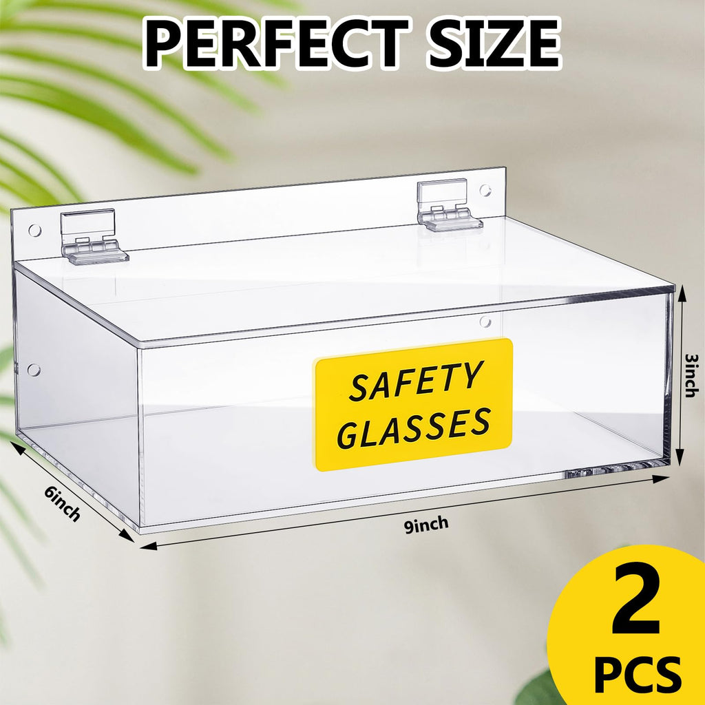Weysat 2 Pcs Acrylic Safety Glasses Holder Safety Glasses Dispenser with Lid Stand or Wall Organizer for Disposable Goggle Storage (Clear)