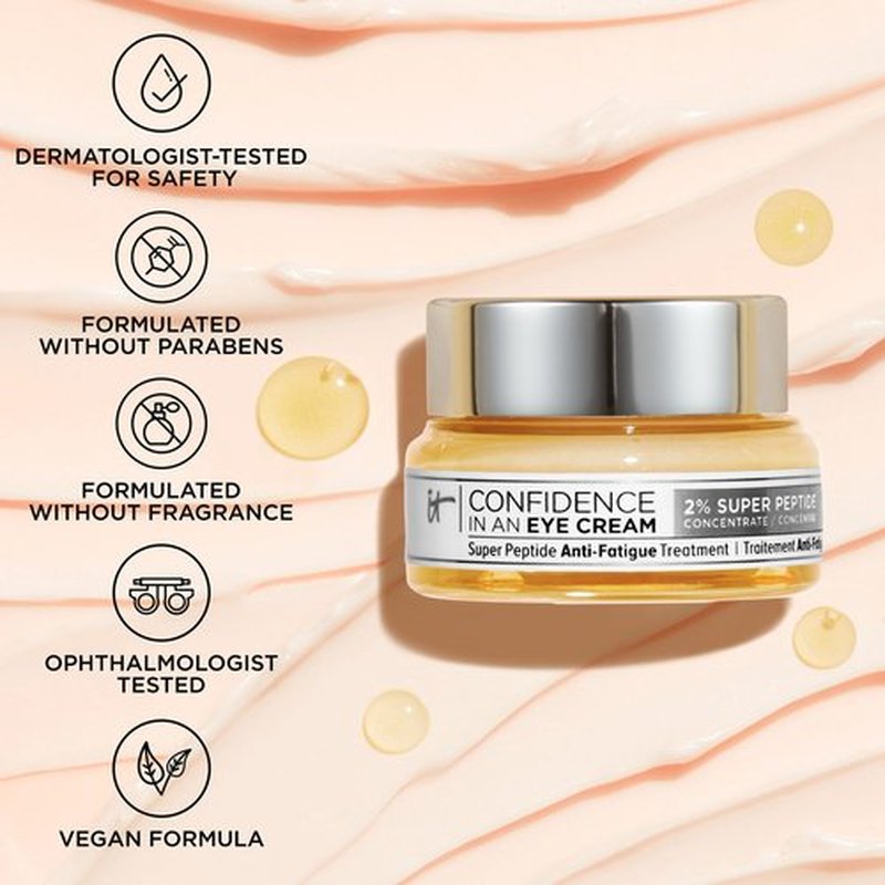 IT Cosmetics Confidence in an Eye Cream - Anti Aging Peptide Eye Cream for Dark Circles & Wrinkles, Lightweight 48HR Hydration, 2% Super Peptide Concentrate, Smooth & Brighten Undereye - 0.5 fl oz