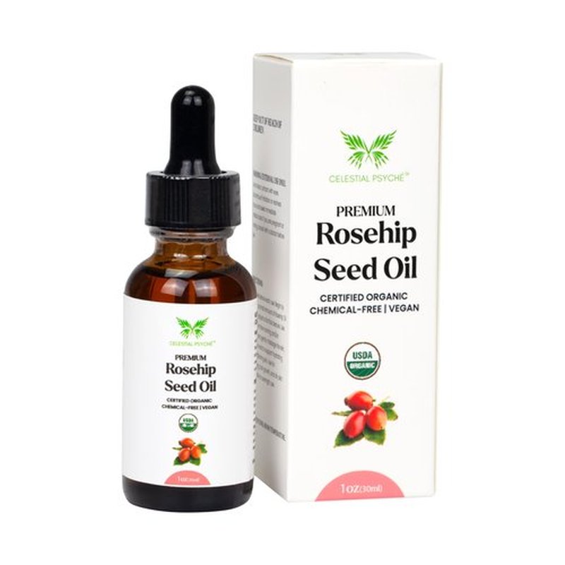 Celestial Psyché USDA Certified Organic Rosehip Seed Oil (1 Oz) 100% Pure Natural, Chemical-Free, Hair Moisturizer, Skin Hydration, Natural Beauty, Anti-Aging, Wrinkles Reduction, Antioxidants