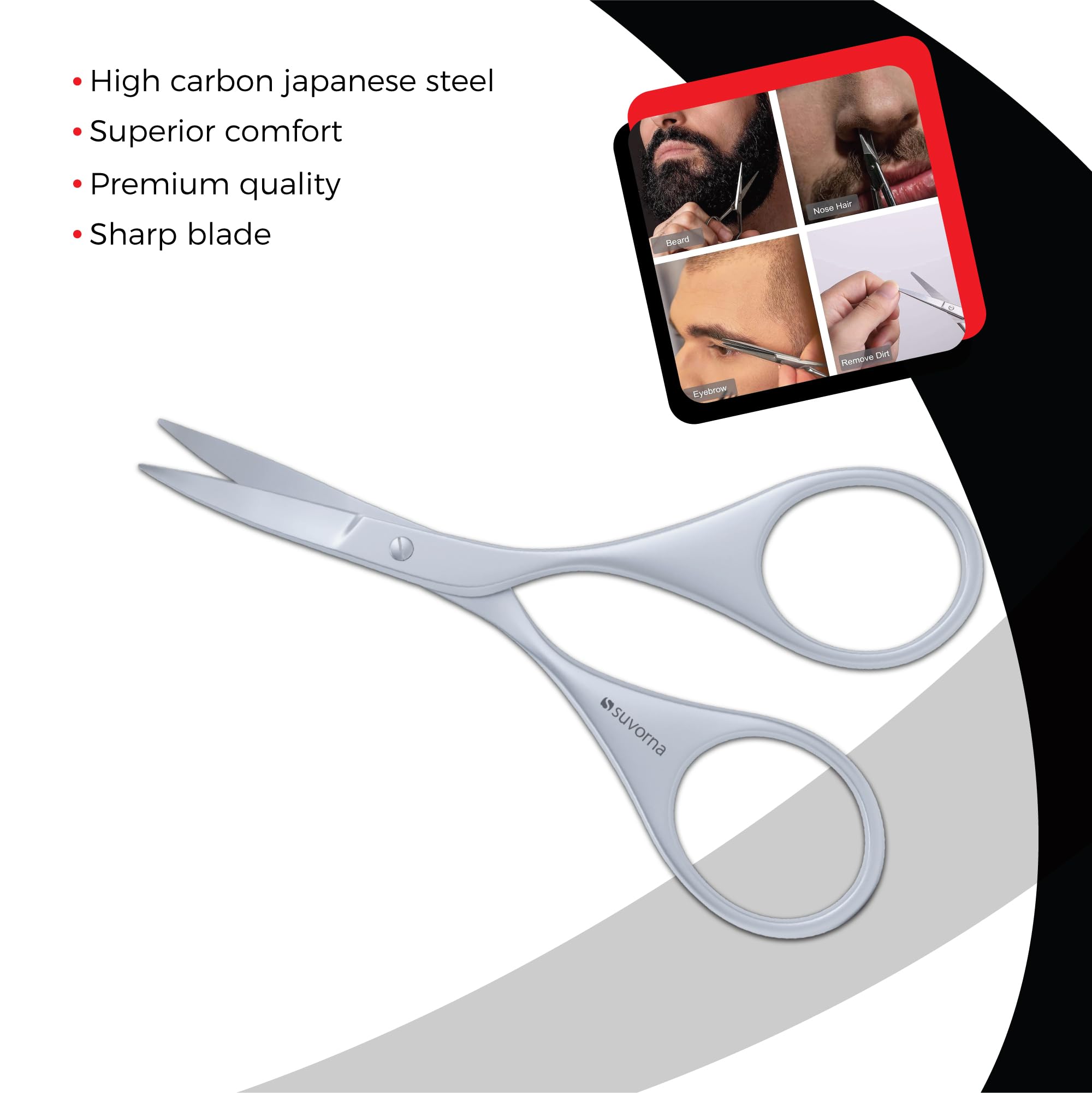 Suvorna Eyebrow Scissors for Women - Small Scissors for Beard, Mustache, Facial, EyeLash, Nose & Ear Hair - Eyebrow Trimmer for Women and Men, brow scissors for barbers and professionals