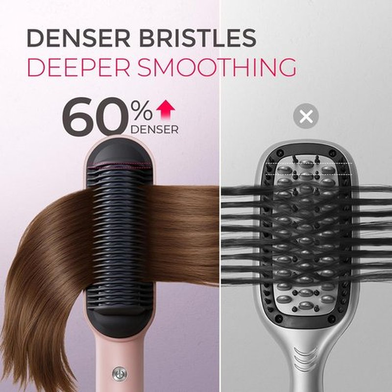 TYMO Ring Hair Straightener Brush - Fast Heating Hair Straightening Iron with Comb, 5 Temp Settings, Sakura Pink