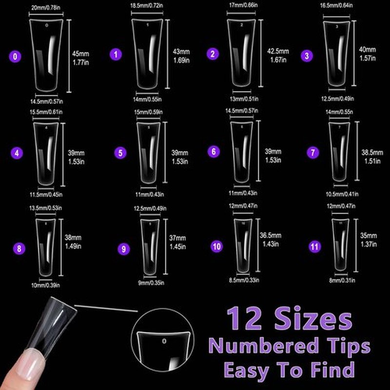 Laza 600pcs Long Duck Nail Tips 12 Sizes Box-packed Clear Duck Nails Full Cover Wide Nail Tips French False Nail Tips for Acrylic Nails Extension Tips — 44MM