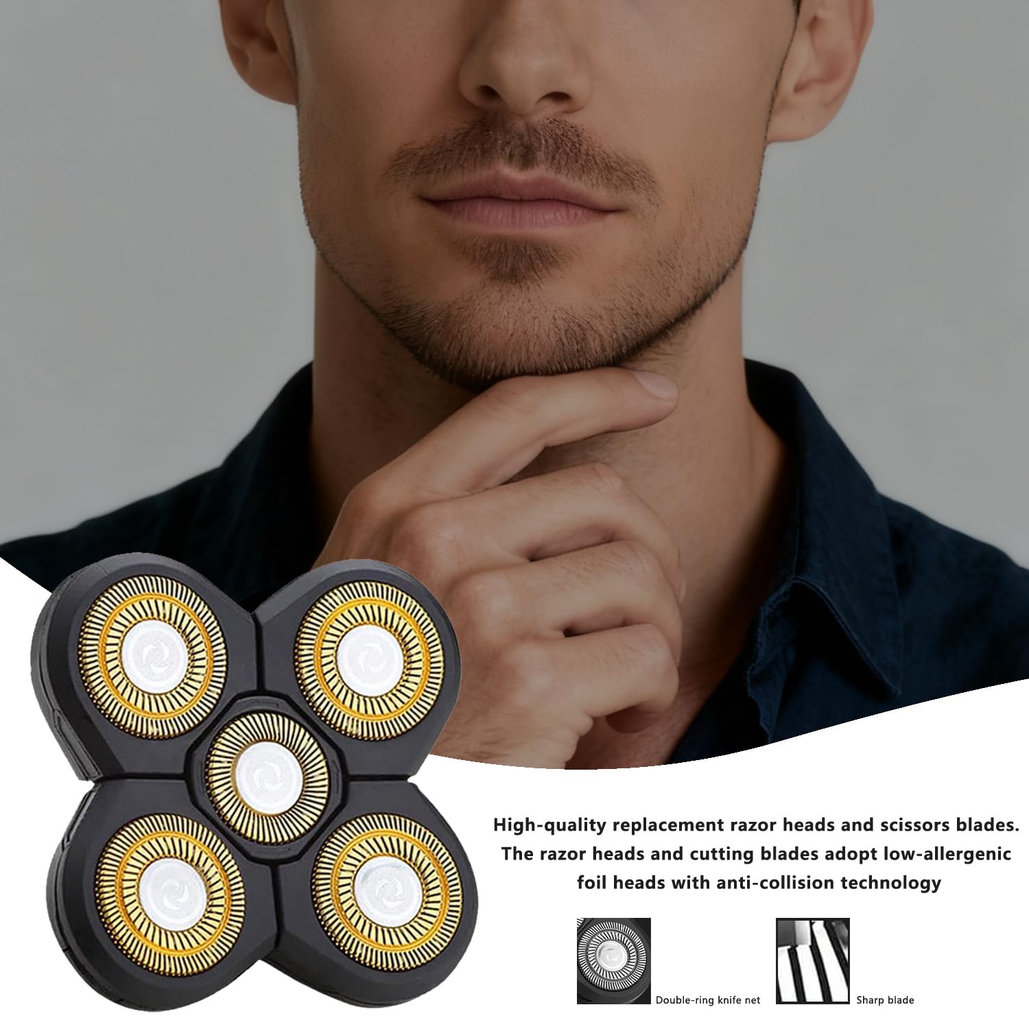 3 PCS Universal 5 Blades Head Shaver Replacement heads for Freebird Head shaver and Other Brand shaver Black
