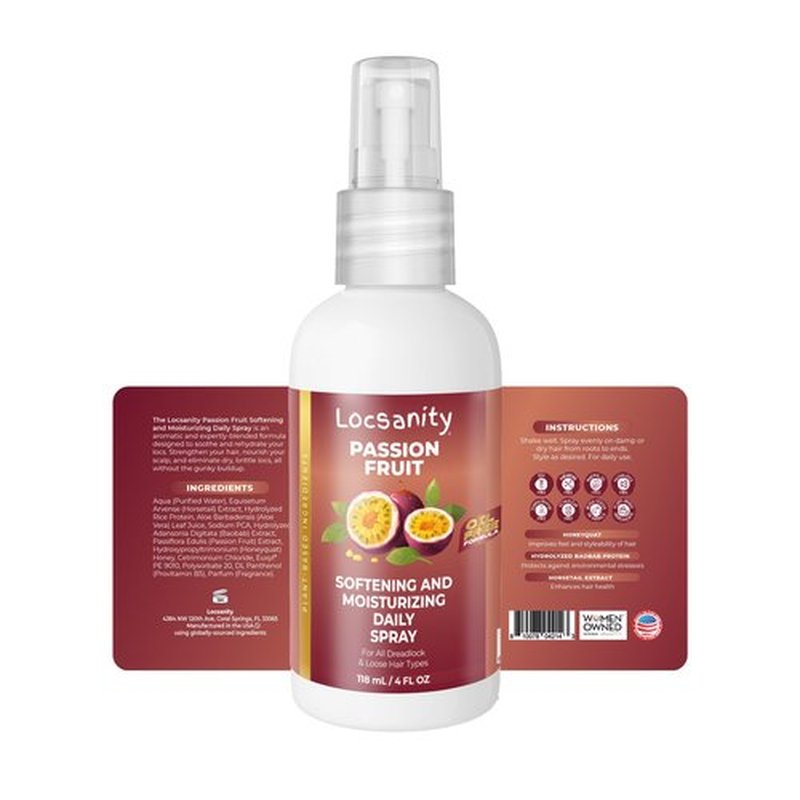 Locsanity Daily Moisturizing Spray for Dull, Dry Locs – Trial Size Passion Fruit Hair and Scalp Moisturizer for Dreadlocks, Sisterlocks, Microlocks, Braids to Control Oil and Frizz (4 fl oz)