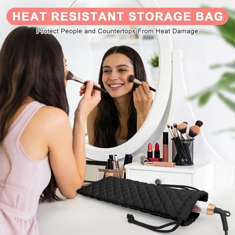 Youlyveaw Professional Hot Hair Tools Organizer Cover Bag Heat Resistant Travel Drawstring Storage Case Pouch for Curling Irons, Flat Irons, Hair Straighteners and Styling Tools(14.2" x 5.9")