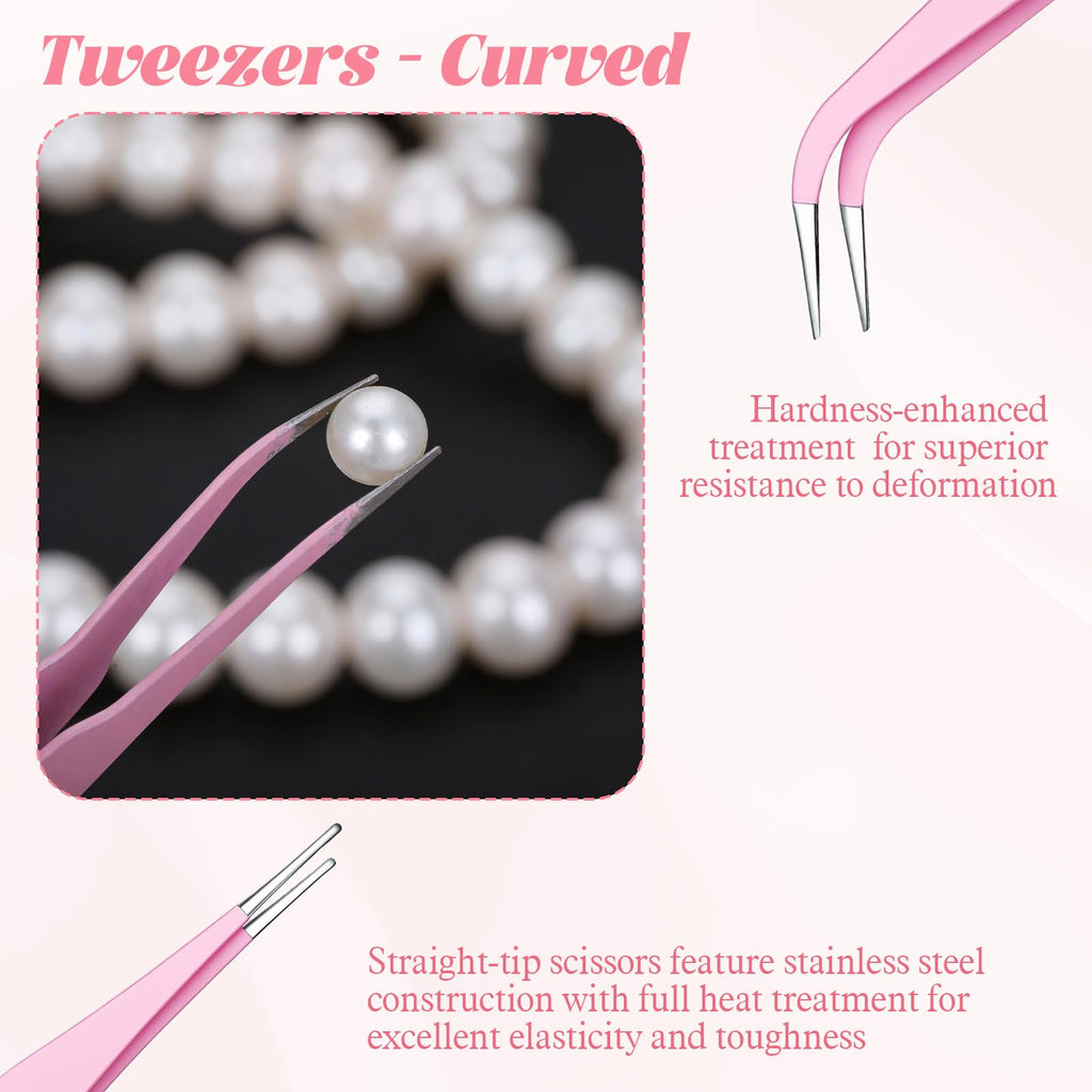 4 Pcs Sticker Tweezers, Pink Craft Tweezers for Stickers Universal Sticker Tweezers for Journaling Diamond Art Tweezers for Laboratory Work Jewelry Making Modeling Electronic Repair