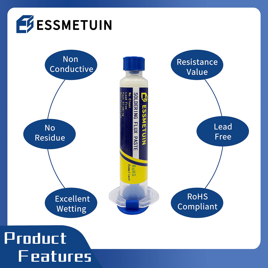 Essmetuin No Clean Soldering Flux Paste, Soldering Flux For Copper Pipe Brazing, Tin soldering, Solder Flux For SMD, SMT, Handwork, Phone, Home Appliance and Meters Repairing, 10cc/Bottle
