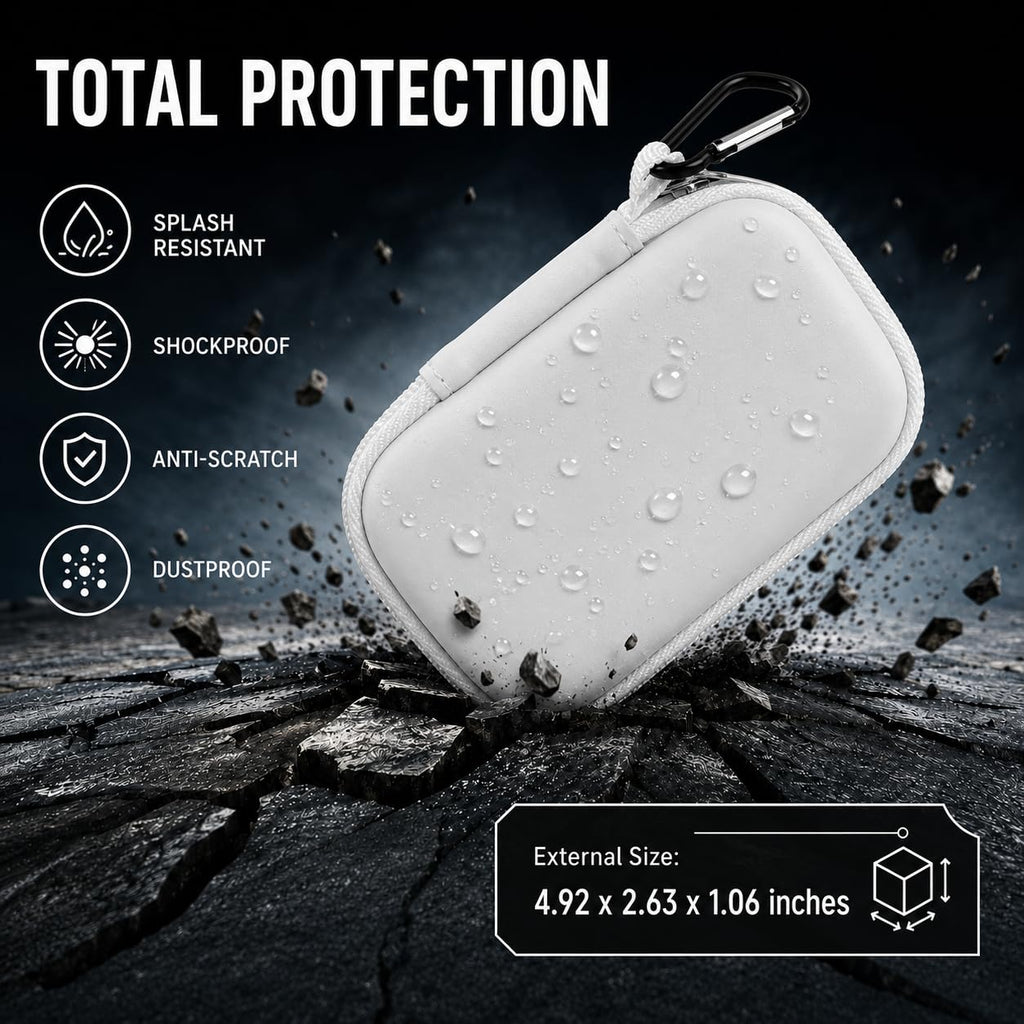 Case for SanDisk Extreme Portable SSD & Extreme PRO, Hard Shell Protective Storage Bag with Carabiner, Fits 1TB 2TB 4TB 8TB External Solid State Drive (White, for Sandisk V2)