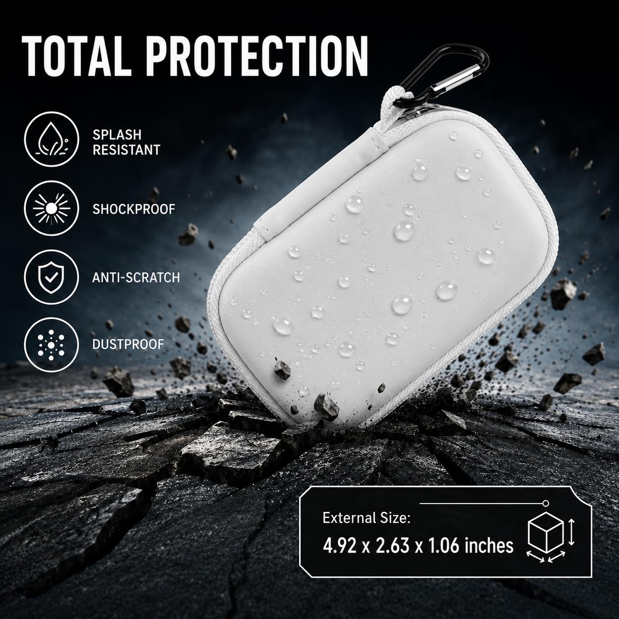 Case for SanDisk Extreme Portable SSD & Extreme PRO, Hard Shell Protective Storage Bag with Carabiner, Fits 1TB 2TB 4TB 8TB External Solid State Drive (White, for Sandisk V2)
