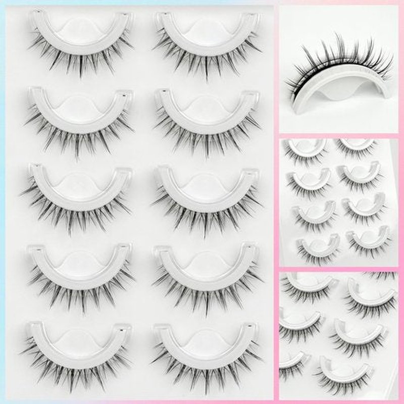 Self Adhesive Eyelashes Preglued Glueless - Natural Look No Glue Eyelashes 10mm Natural Round Eye Waterproof Glueless No Glue Needed Reusable Stick on False Strip Lashes (6D17 with Tweezers)