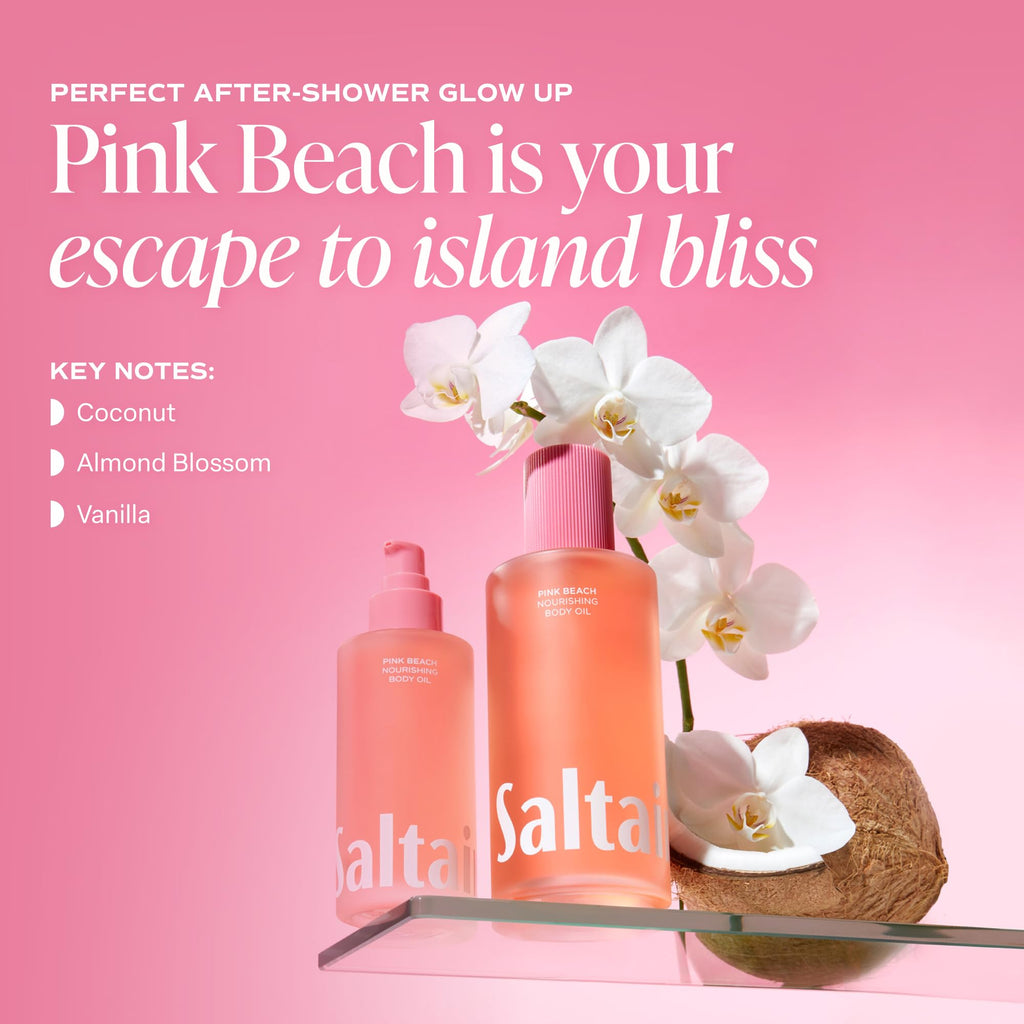 Saltair Body Oil. Jumbo Size Pink Beach After Shower and Bath Oil for Women and Men. Botanical, Non-Greasy, and Well-Absorbing Moisturizer for Hydrating Dry Skin – 10oz Bottle