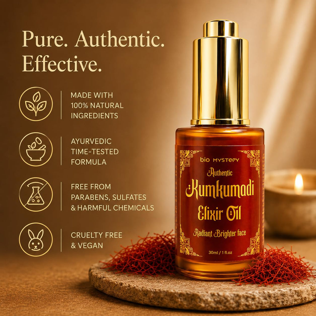 Bio Mystery Authentic Kumkumadi Elixir Oil, Rodiont Brighter Face Oil For Glowing Skin, Dark Spot Wrinkles and Pigmentation | Rich in Vitamin A & C | 30ml/1 floz