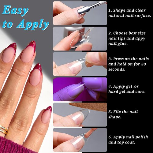 LoveOurHome 420pc Medium Squoval Gel Nail Tips Round Square Press On Nails Clear Full Cover False Artificial Fingernail for Gel Extension Acrylic Nails