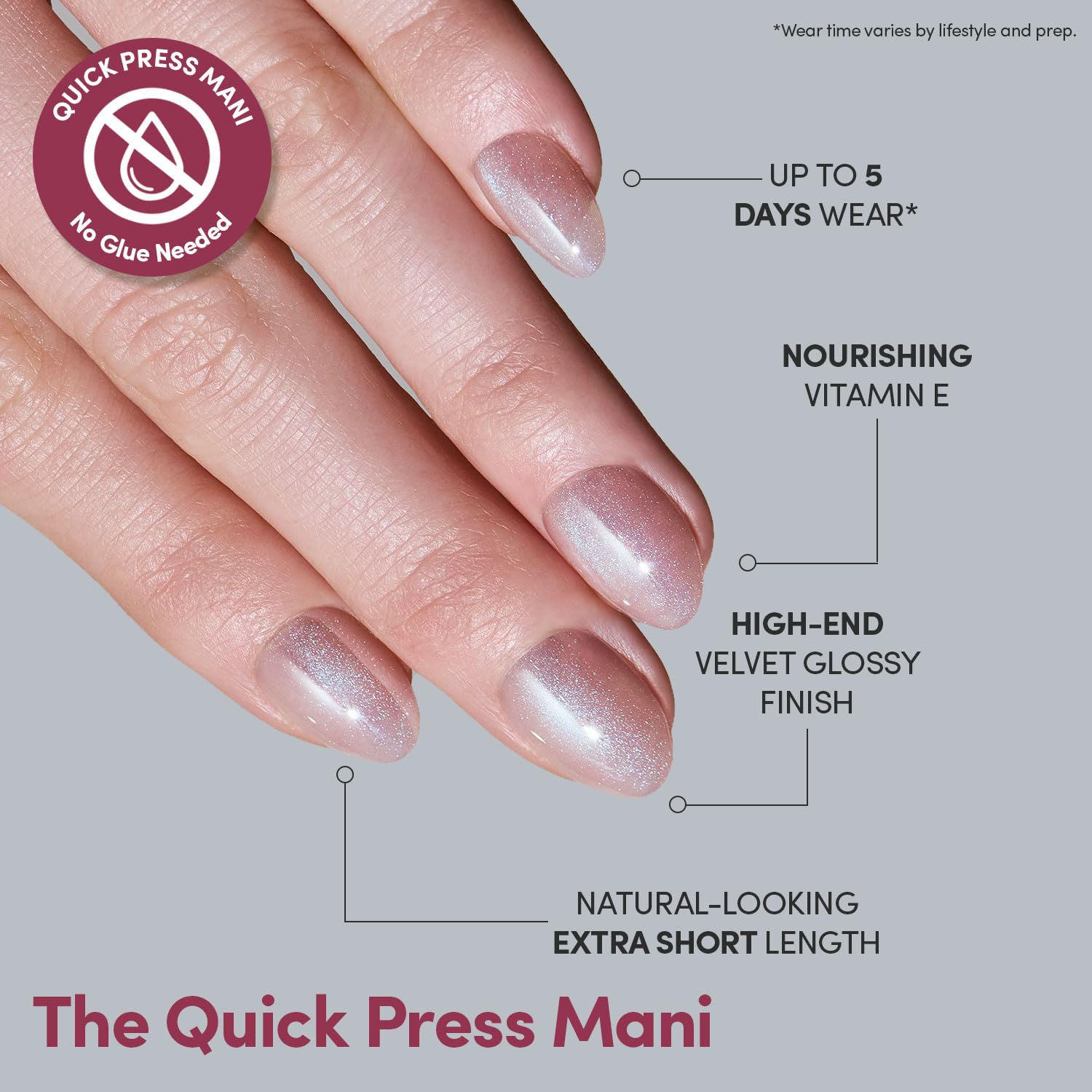 Glamnetic Glazed Nude Press On Nails - Extra Short Oval Fake Nails | 30pc
