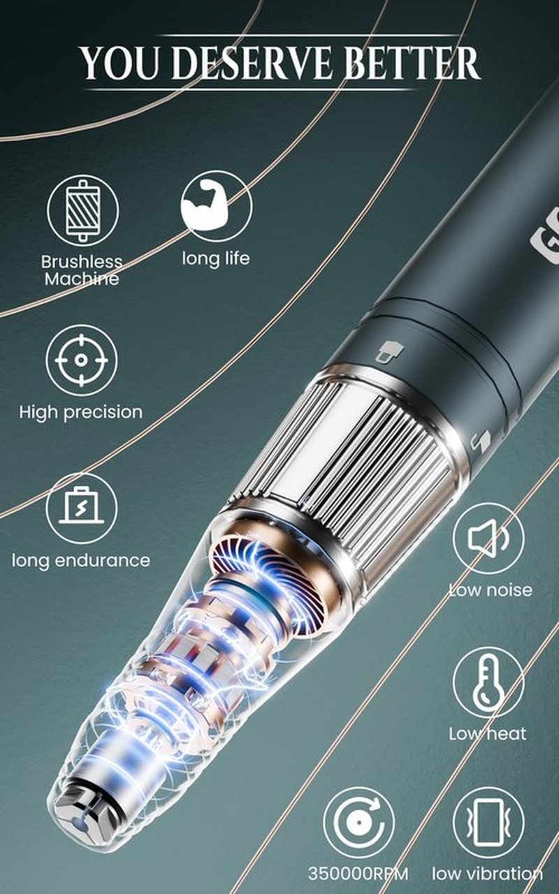 Gelpal Rechargeable Nail Drill - Brushless Motor - Electric Nail Drill for Acrylic Nails Professional,35000RPM Electric Nail File,Cordless for Home Salon, Low Noise, Low Heat, Blue Grey