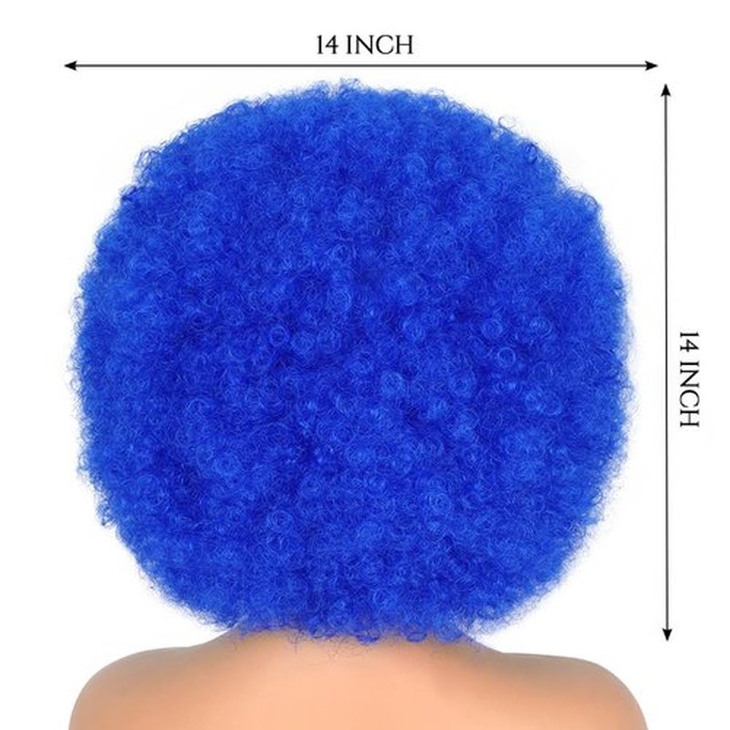 Aminow 70's Afro Wig for Women, Blue Short Afro Kinky Curly Wig, Glueless Synthetic Wig with Bangs, Puffy & Fluffy Bouncy Afro Wig for Daily Cosplay Party