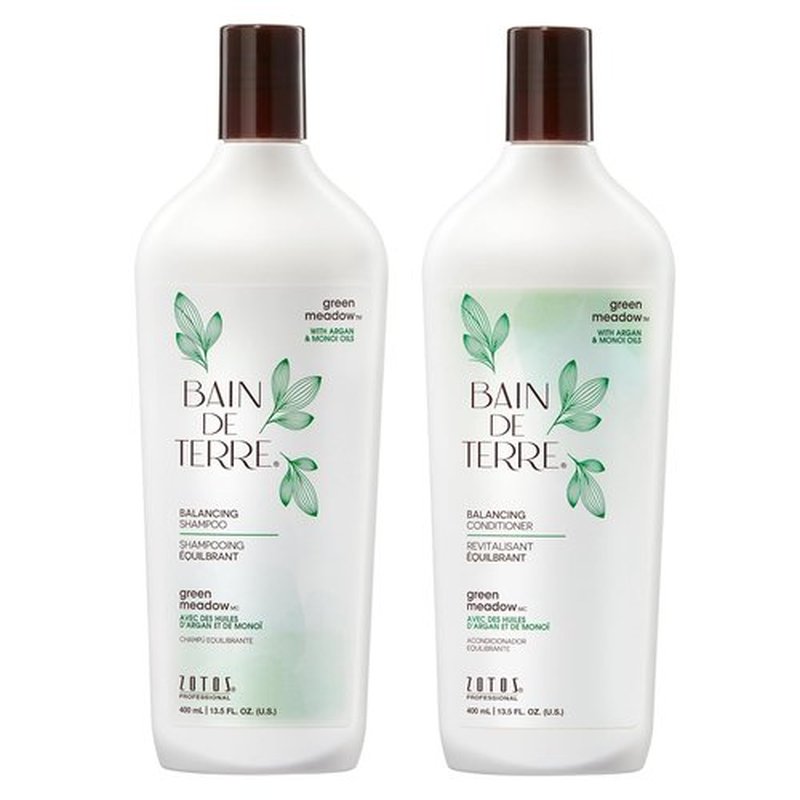 Bain de Terre Balancing Shampoo & Conditioner Set - Green Meadow | Restores Balance for Normal, Oily Hair | 13.5 Fl Oz