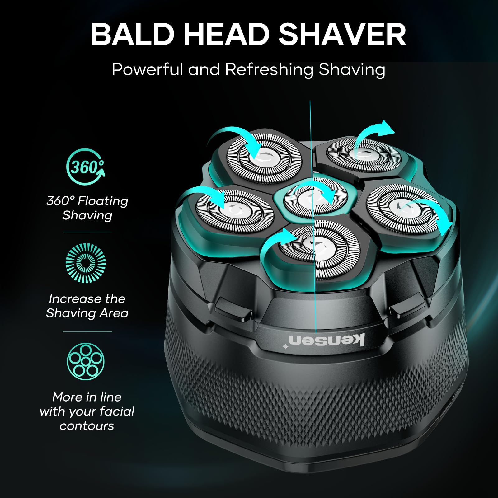 Head Shavers for Bald Men - kensen 6D Cordless Bald Head Shavers for Men, Christmas Gift Body Shaver for Mens for Bald Heads & Face IPX6 Waterproof Wet/Dry Use LED Display Balding Clippers Heads Razor