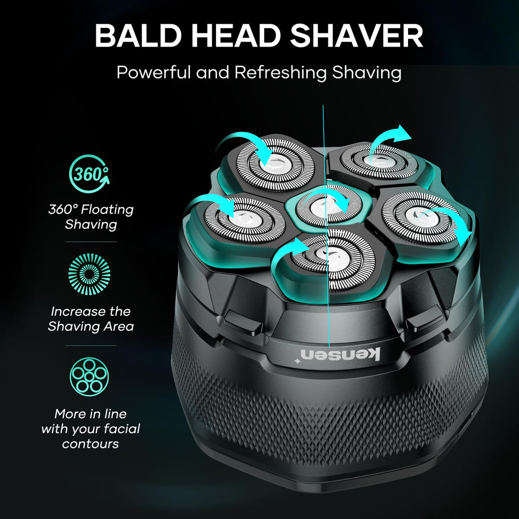 kensen 6D Head Razor for Bald Men, Head Shaver Electric Head Razor, Waterproof for Bald Men Skull Shaver Wet/Dry LED Display