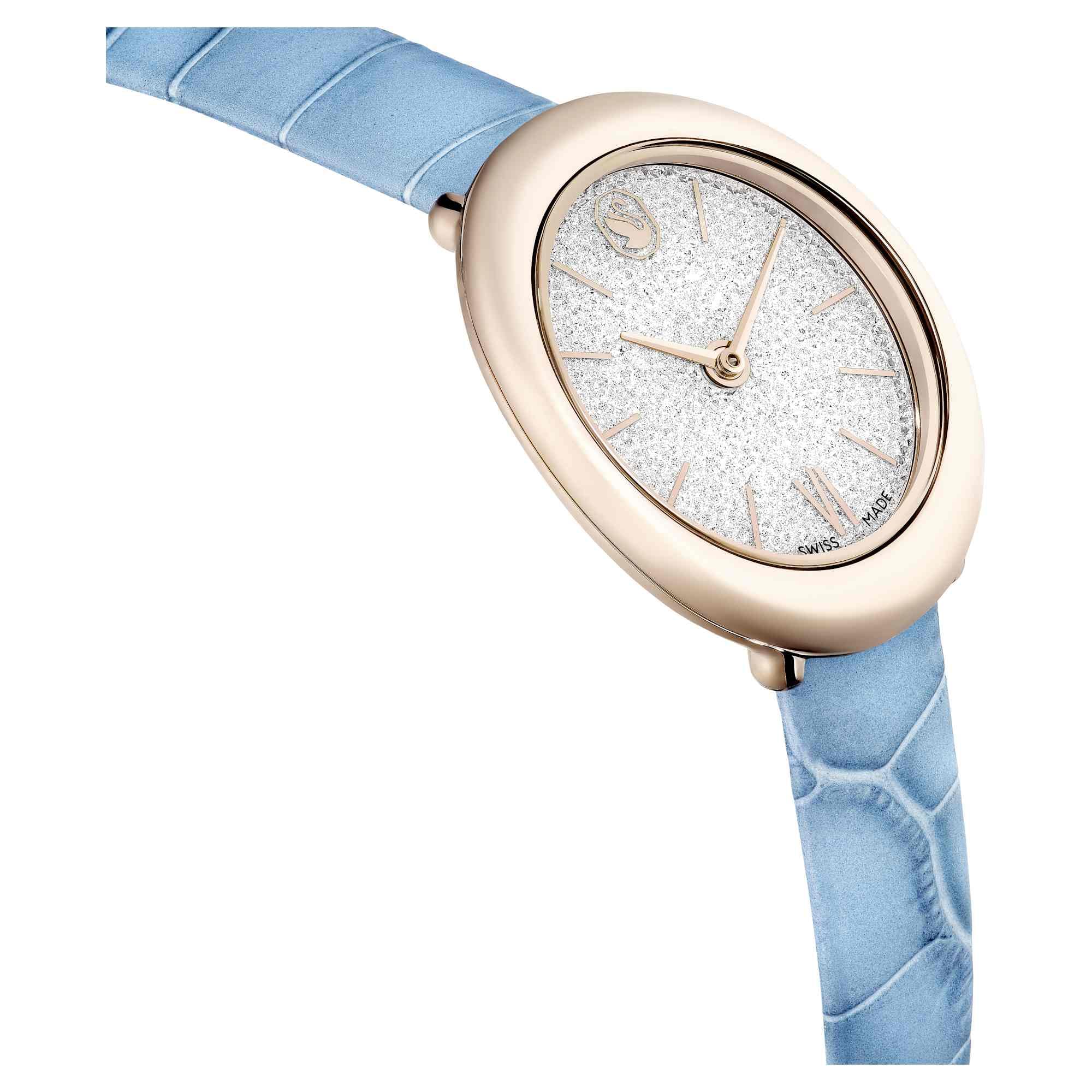 Swarovski Imber Watch, Swiss Made, Leather Strap, Blue, Champagne Gold-Tone Finish