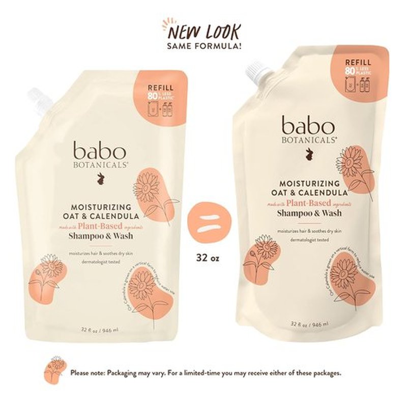 Babo Botanicals 2-in-1 Oat & Calendula Shampoo | Gentle Moisturizing Wash for Sensitive Skin – Vegan & Family-Safe