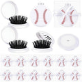 12 Set Baseball Team Gifts Bulk Mini Hair Brush with Ribbons Baseball Hair Accessories, Soft Flexible Mini Travel Hair Brush for Girls Baseball Party Favors