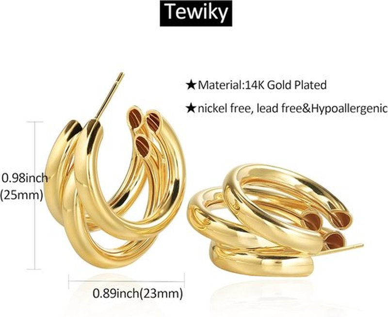 Skiennix Chunky Gold Hoop Earrings - 14k Gold Plated, Hypoallergenic, Trendy Design for Women