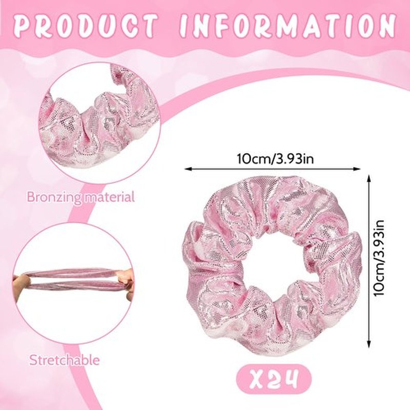 Taiyin 24 Pcs Shiny Metallic Scrunchie Solid Scrunchies Christmas Hair Ties Hair Elastics Accessories Elastic Band for Women Gym Dance Cheerleading Softball Volleyball Baseball Team(Light Pink)