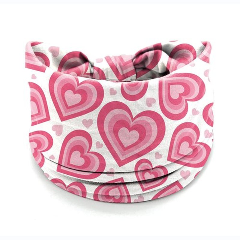 4 Pcs Valentine's Day Headbands for Women, Pink Wide Turban Dress Up Costume Breathable Stretchy Non Slip Head Wrap, Love Heart Printed Pattern Holiday Fall Winter Hair Band for Yoga Running Party