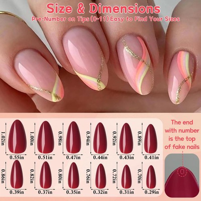 Lifextol 288pc Almond Press on Nails Medium Acrylic Nails Press on Nails French Tip Short Fake Nails with Glue and Adhesive Tabs, Glue on Nails Pack False Stick on Nails Artificial Fingernails, Red