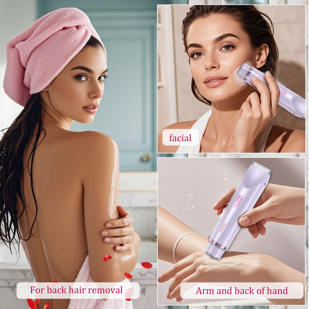RIYUETAN Bikini Trimmer for Women Electric Razors for Women, Double Head Dual Purpose Hair Trimmer Ipx7 Waterproof Wet & Dry Use,Womens Electric Shaver for Legs Underarm (Pink) (Purple)