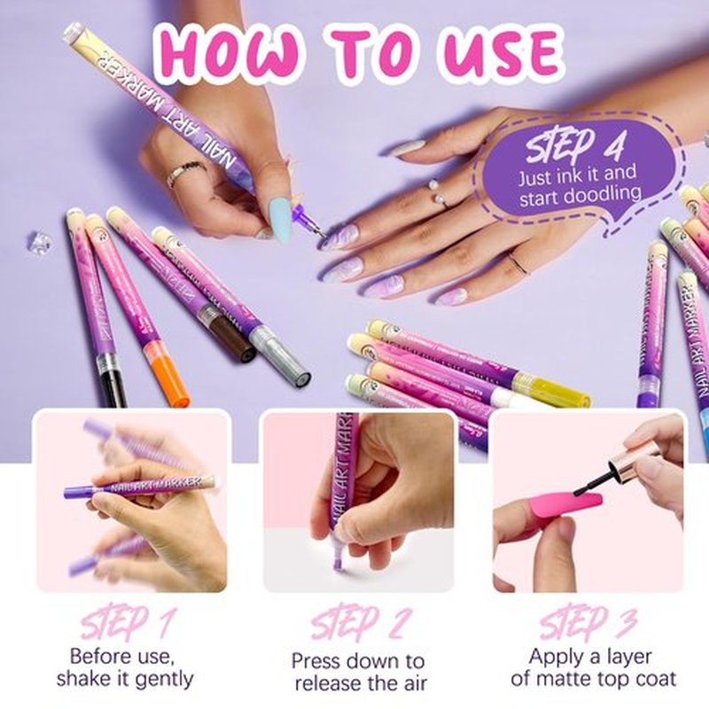 MKNZOME 12 Color Nail Art Pens for Painting Nails, 0.5 MM Nail Polish Pens Drawing Point Liner Painted Pen Kit, Waterproof Quick-drying for DIY Nails Art Design Manicure Tools
