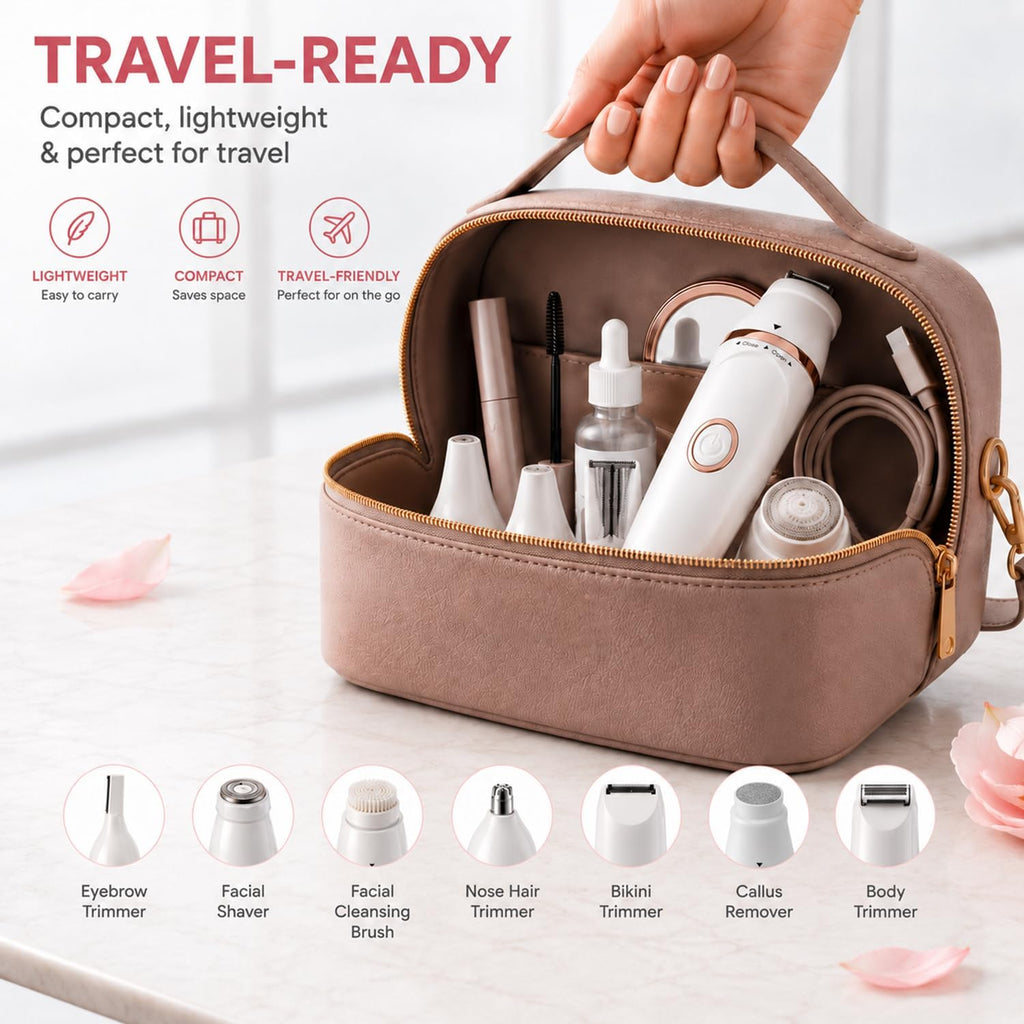 7-in-1 Electric Razors for Women,Bikini Trimmer for Women, Waterproof & USB Rechargeable with Body Hair Trimmer,Eyebrow Trimmer, Nose Hair Clipper,Callus Remover &Facial Cleansing Brush,Gifts for Lady