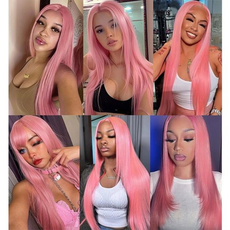 FuivJuix Pink Bundles Straight Bundles Human Hair 20 22 24 Inch Brazilian Virgin Hair 3 Bundle Pink Straight Bundles Human Hair Extensions 50 Gram Per Bundle